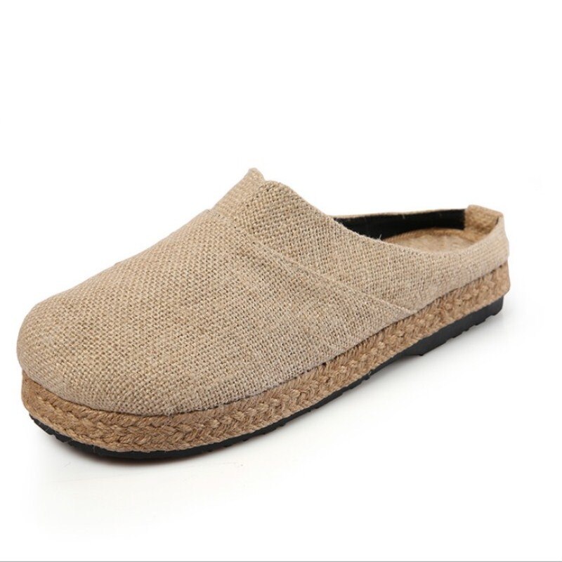 Baotou – chaussures plates en lin et chanvre pur pour femmes, chaussures d'été respirantes, simples et confortables, de style chinois et folklorique