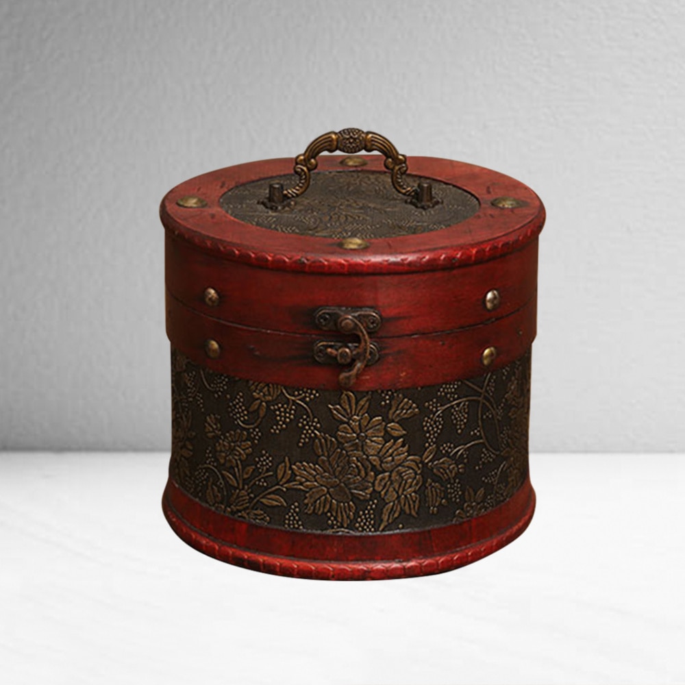Delicate Ancient Chinese Style Round Tea Leaves Cake Storage Box Tea leaves Display Organizer Wooden Tea Package Box - A Si