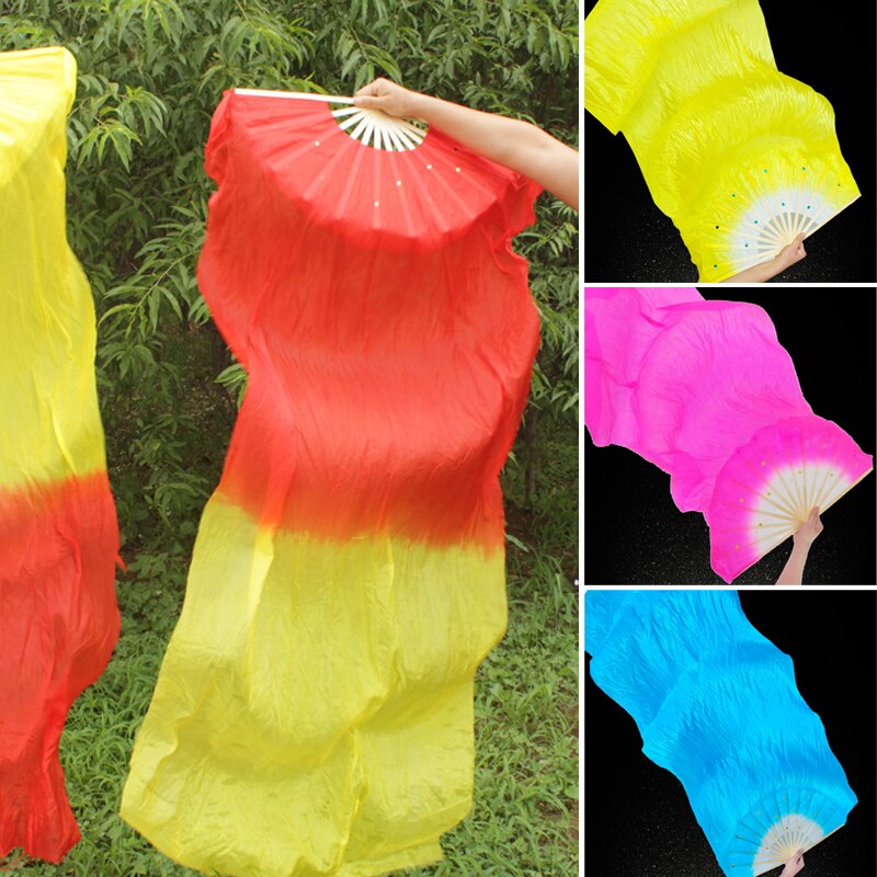 Regenbogen die Seide Fans tanzen Fan Bauchtanz Schleier Fans Handheld Bambus Fan Leistung Tanzen Faltbare Lange Fans Hause Dekoration