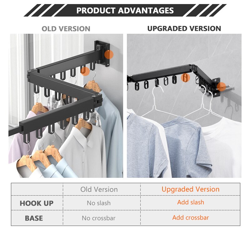 1.2m Folding Clothes Hanger Wall Mount Retractable Cloth Drying Rack Indoor &amp; Outdoor Space Save Aluminum Home Hotel Clothesline