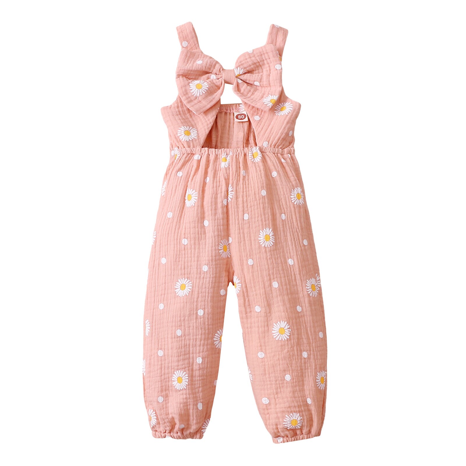 Peuter Baby Meisje Mouwloze Romper Daisy Print Hollow Out Bow-Knoop Decor Lange Bodysuit Casual Zomer Jumpsuit Playsuit: Roze / 4T