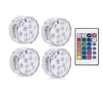 10 Led Remote Controlled RGB Submersible Light Battery Operated Underwater Night Lamp Outdoor Vase Bowl Garden Party Decoration: 1 Controller 4 Lamp