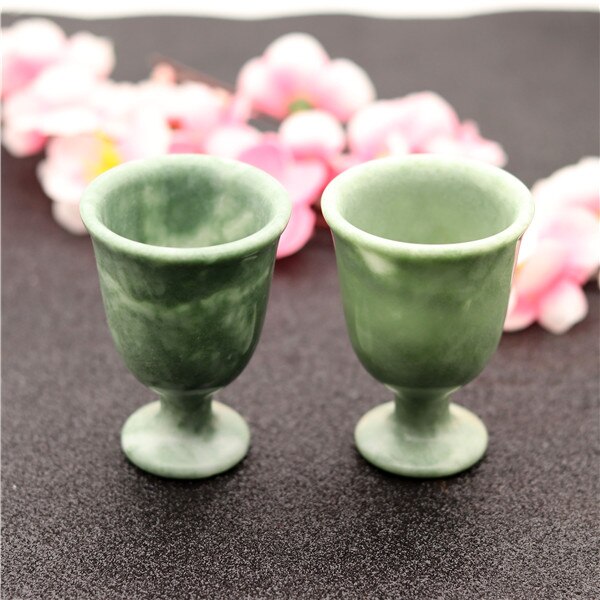 2Pcs Natural White Green Jade Wine Glass Chinese Style Cup Crafts Tea Healthy Energy Appliances: Green