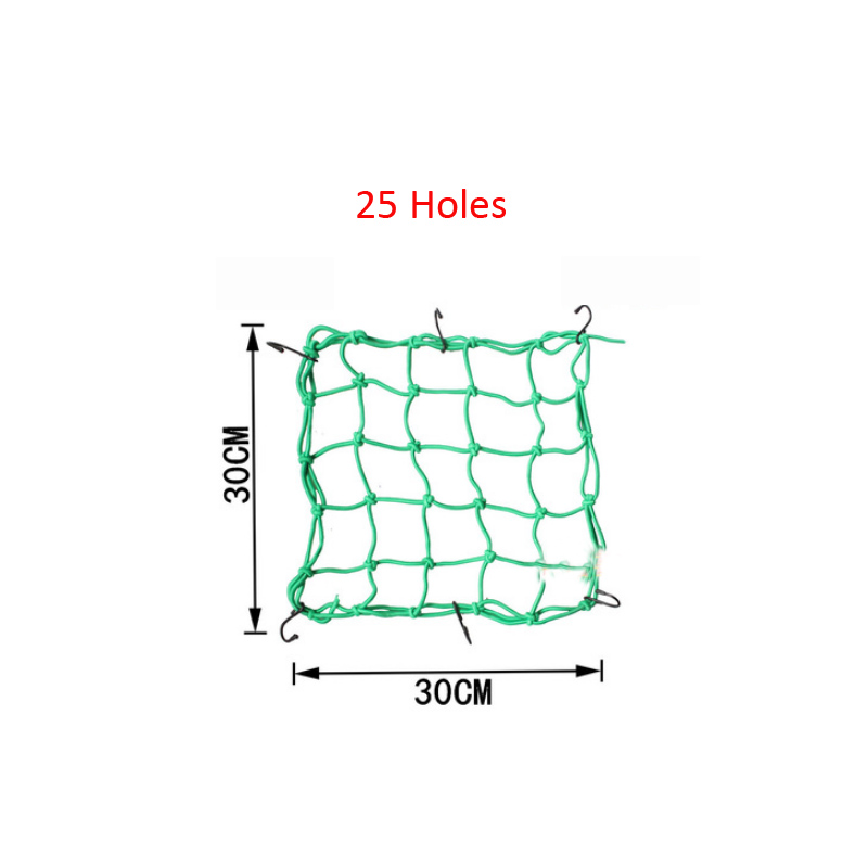 Red de carga para bicicleta, 30x30cm, 25 agujeros, bolsa de almacenamiento de equipaje, hilo, malla: Green