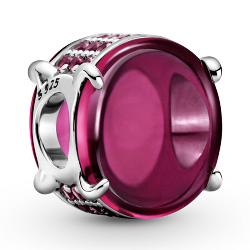 Cabochon ovale blu fucsia rosa verde rosa reale con perline di cristallo bracciale in argento Sterling 925 adatto per gioielli fai da te: 3