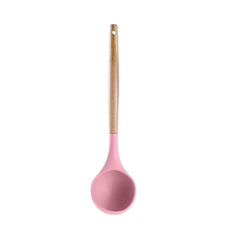 Rosa matlagningsredskap silikonredskap med trä multifunktionshandtag non-stick spatel slev äggvispar spade: Ljusgul