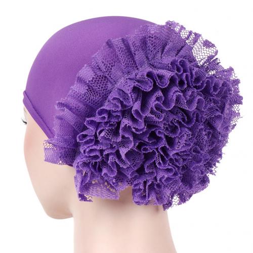 Enfärgad spetsblomma kvinnor muslimska hijab turban arabisk huvudsjal keps mössa mjuka huvudbonader som andas gör dig charmig!: Ljuslila