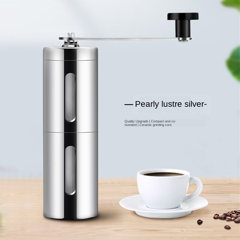 Portable Coffee Grinder Mini Stainless Steel Hand Manual Handmade Coffee Bean Burr Grinders Mill Kitchen Tool Crocus Grinders: Silver