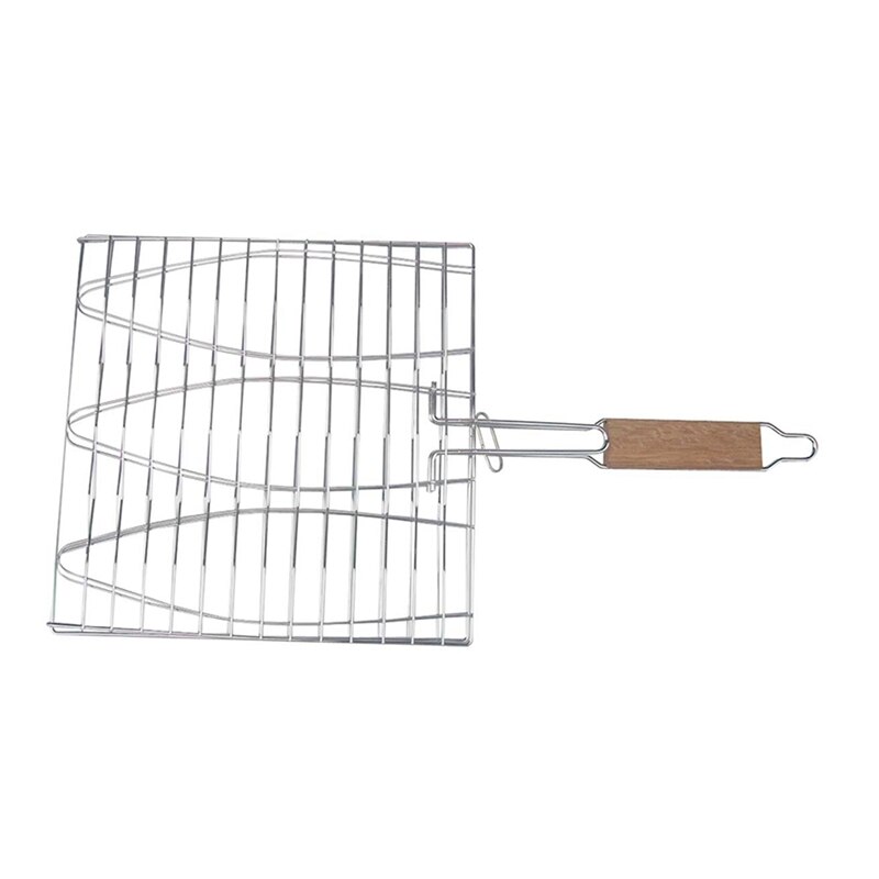 BBQ Fisch Grill Netto Grill Grillen Fisch Gestell Nicht-Stock verdreifachen Fisch Grillen Korb Holz Griff Grill Werkzeug