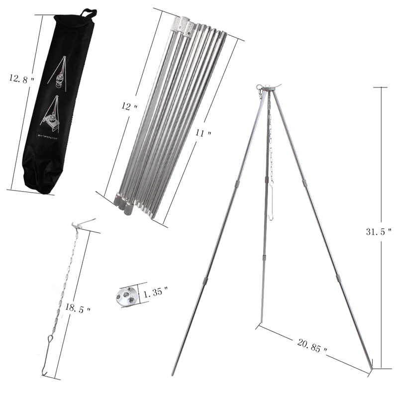 Parrilla de barbacoa de aleación de aluminio, trípode colgante para Horno Holandés, plegable portátil, para acampar al aire libre, Picnic, barbacoa, trípode de cocina para fogatas