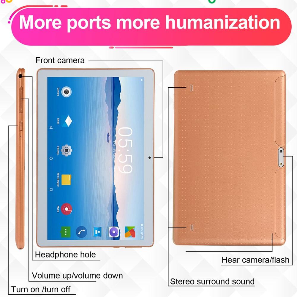 Tablet de plástico KT107 de 10,1 pulgadas HD de gran pantalla versión Android 8,10 tableta portátil de 8G + 64G Tablet dorada