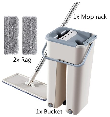 Flat squeeze mop and bucket, self-wringing, hands-free mop, microfiber mops, floor cleaning tools, wet/dry for hardwood, laminate, and tiles: 2 rag set