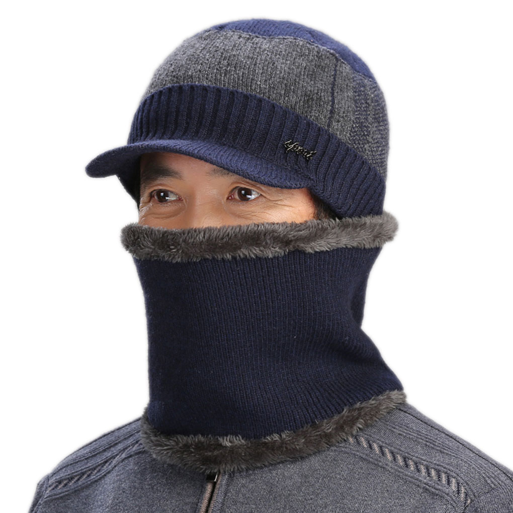 Set van 2 wollen sjaals voor heren, wintermutsen voor heren, muts voor heren, wintermuts voor heren, bivakmuts voor dames, muts voor heren, gebreide muts voor heren.: Nr . .4