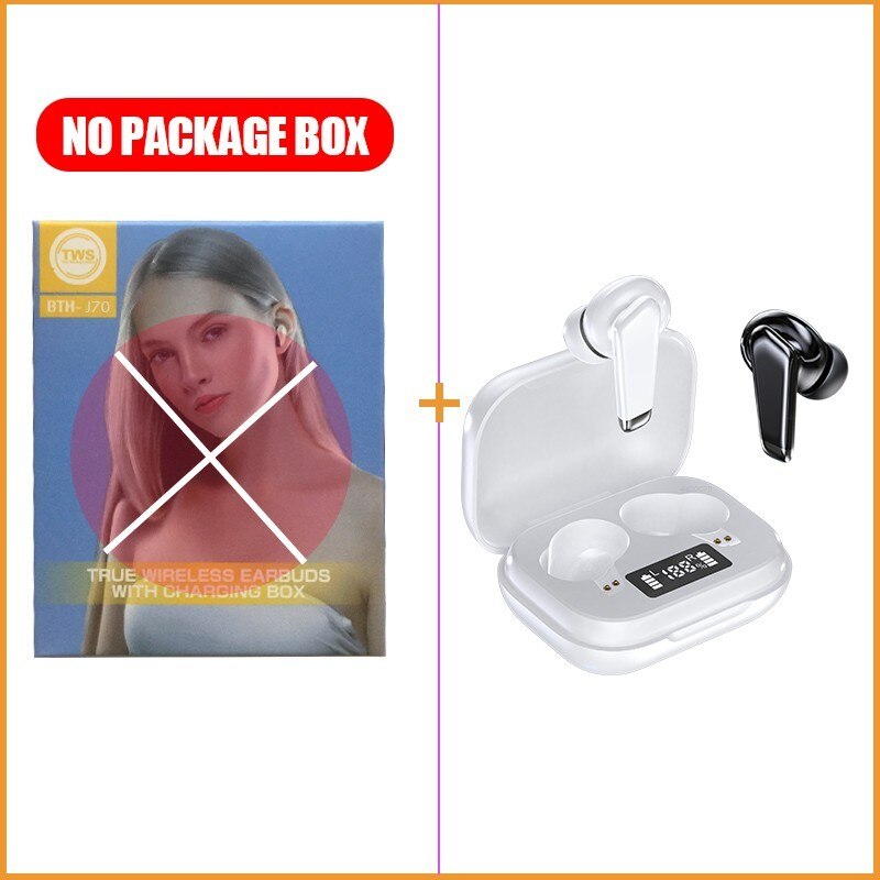 Bluetooth Headphones - 9D HIFI Sound, Waterproof IPX5, 300mAh Charging Case, LED Display, Noise Reduction: Black White