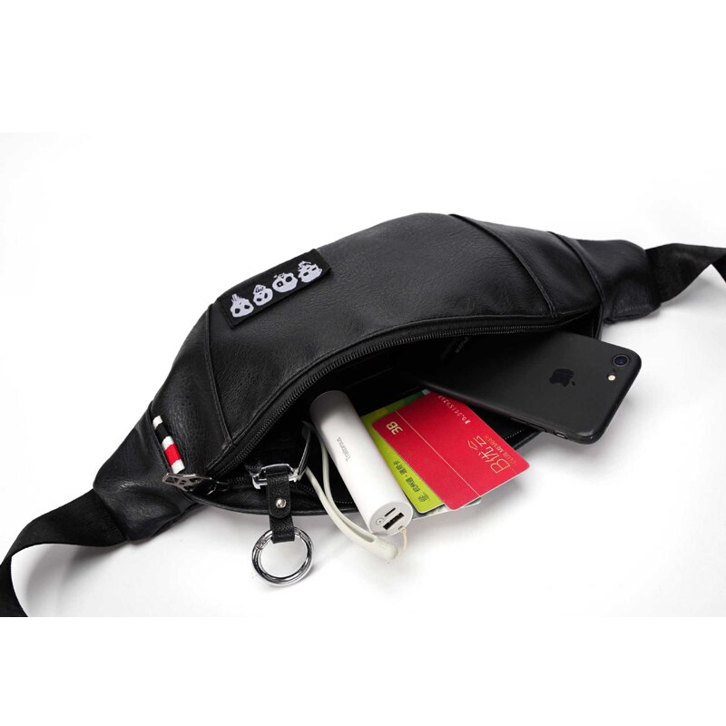 Unisex heuptas pu leren heuptas dames heuptas schedel punk borsttas heren zwarte telefoonhoes tas