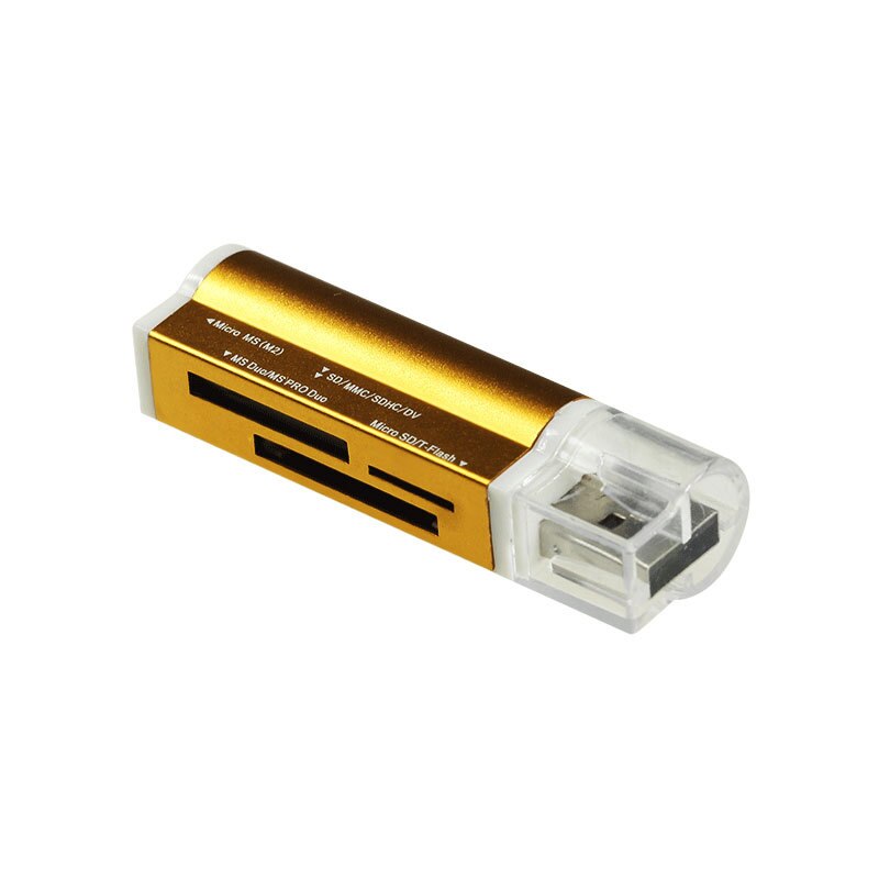 Usb 2.0 mini bærbar alt i en kortlæser til sd/sd/tf/ms duo/micro ms (m2)/ ms pro duo usb 2.0 usb kortlæsere til pc -computer: Guld
