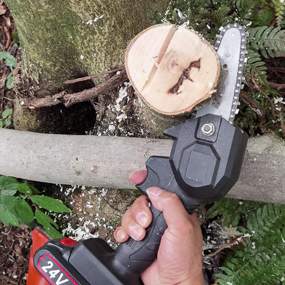 24V Mini Electric Chainsaw Portable 4 Inch Pruning Saw Rechargeable Cordless Electric Pruner Branch Pruner Wood Cutter