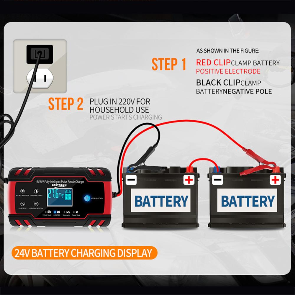 12/24v bil batterioplader fuldautomatisk berøringsskærm pulsreparations oplader digital lcd display tør bly bly batteriopladere
