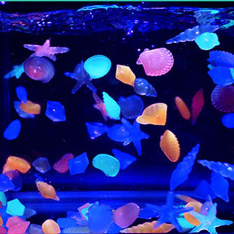 40 Pcs Glow In The Dark Stones Starfish Conch Shell Shaped Decorative Garden Aquarium Fish Tank Pool Landscape Luminous Stone