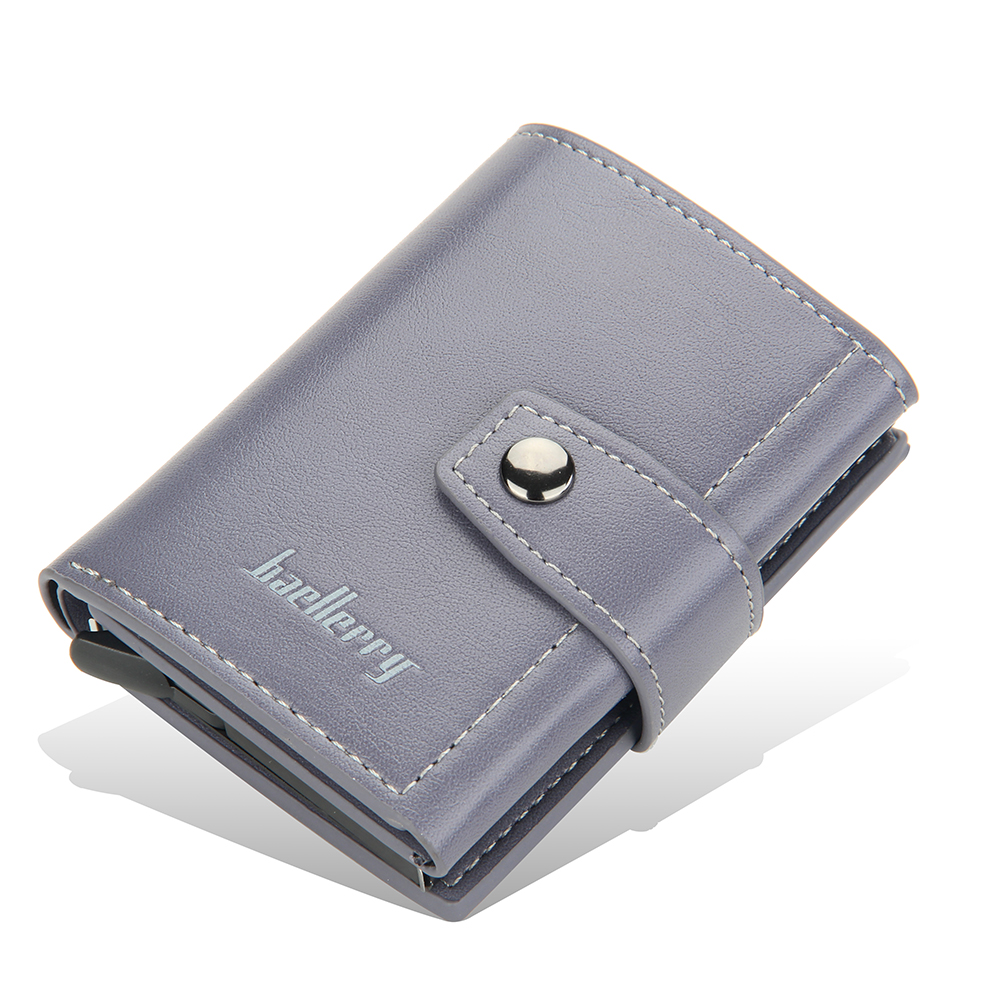Antitheft Rfid Credit Card Holder Wallets Men Leather Aluminum Box Metal Male Purse Bag Small Cardholder Case Minimalist Wallet: GRAY