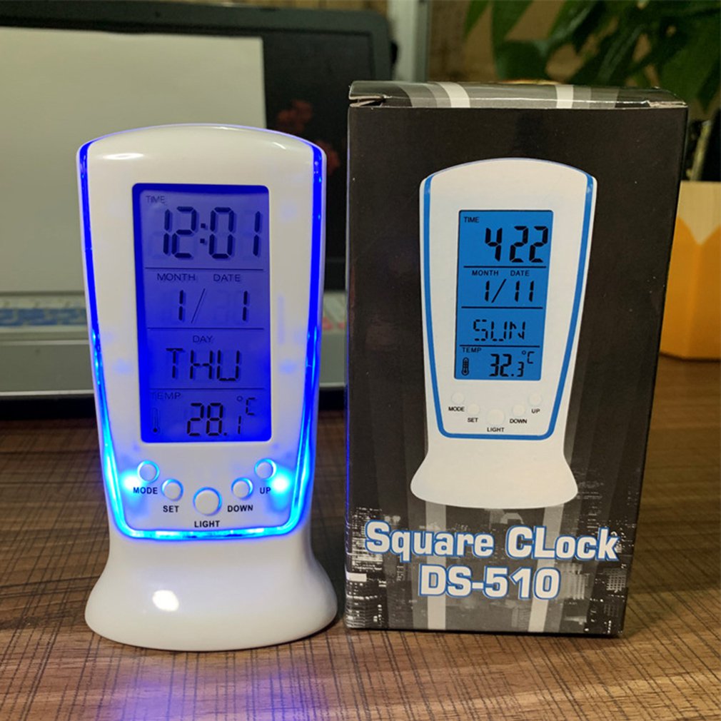 LED réveil numérique avec rétro-éclairage bleu calendrier numérique température électronique LED veilleuse horloge de bureau Snooze alarme