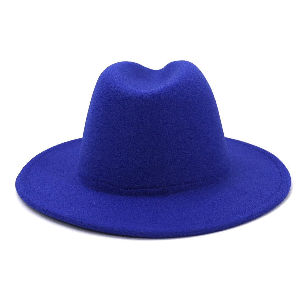 Navy Blue Patchwork Wool Felt Jazz Fedora Cowboy Hats For Women Wide Brim Panama Party Trilby Cap Men Gentleman Wedding Hat L XL