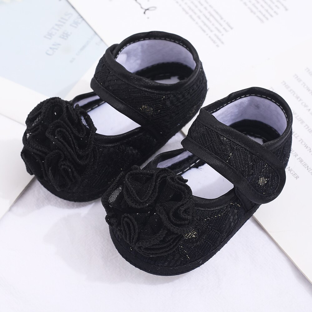 Bébé filles chaussures couleur unie princesse dentelle fleur chaussures semelle souple enfant en bas âge chaussures pour 0-1 an: Black / 13