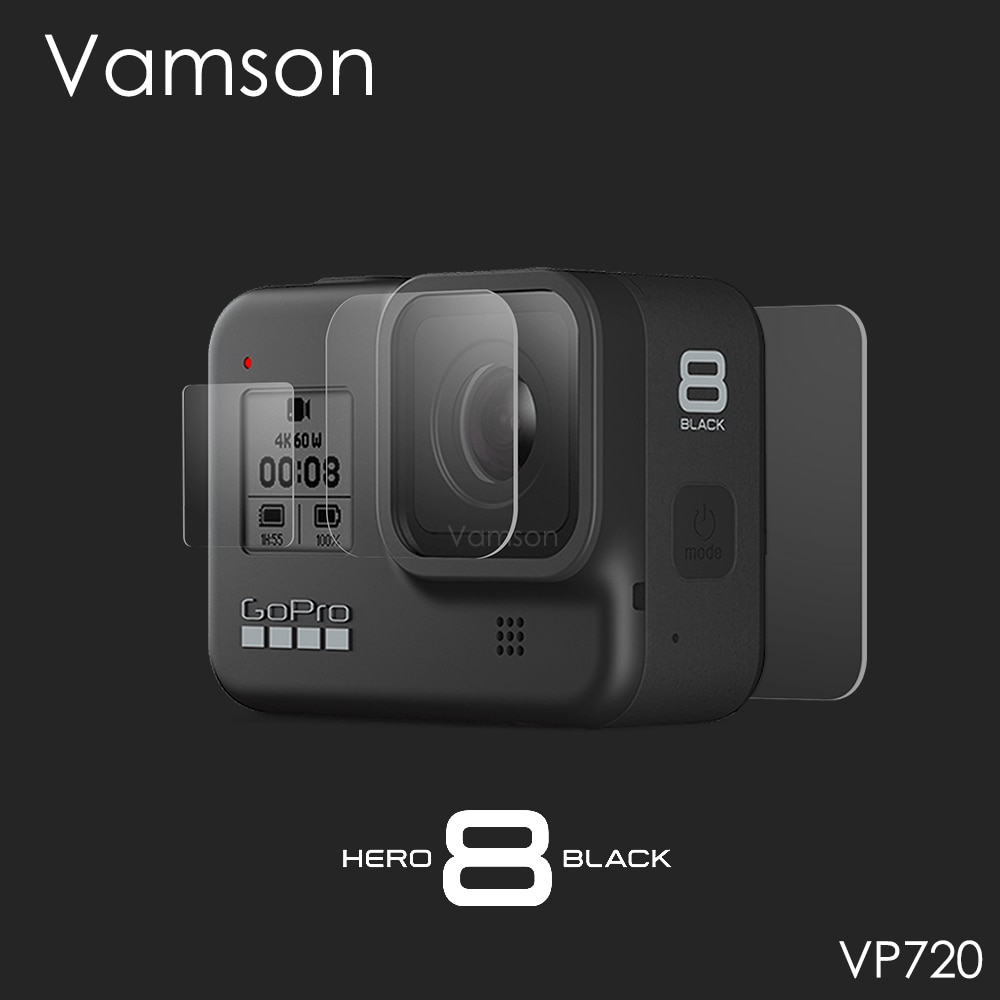 Vamson Voor Gopro Hero 8 Zwart Gehard Glas Screen Protector Actie Camera Lens Screen Film 9Pcs Voor Go Pro 8 Camera VP720