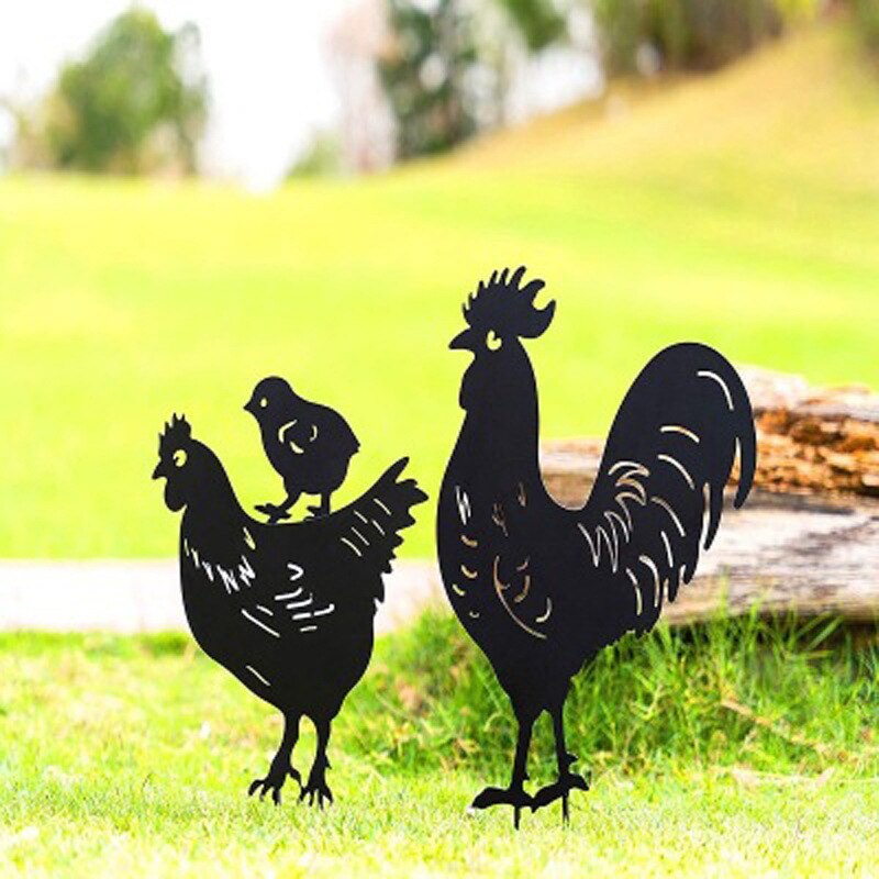 Art Garden Iron Rooster Simulation Lawn Decorative Chicken Playing Cards Horticulture Accessory