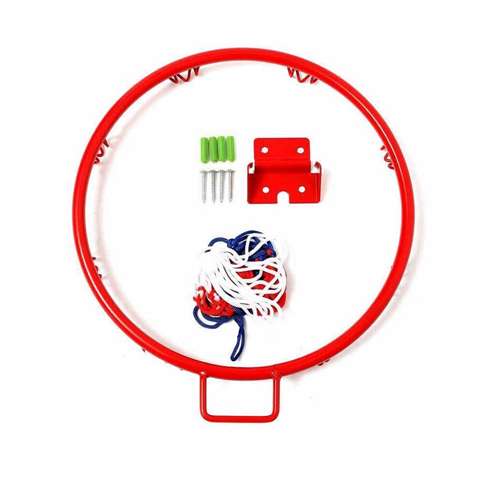 32cm veggmontert basketballbøyle netting metall felg hengende kurv basket-ball vegg m/ skruer innendørs utendørs sport