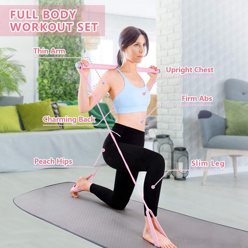 Pilates Bar Kit with Resistance Band Portable Yoga Pilates Home Fitness Portable Pilates Body Sculpting Pilates Bar
