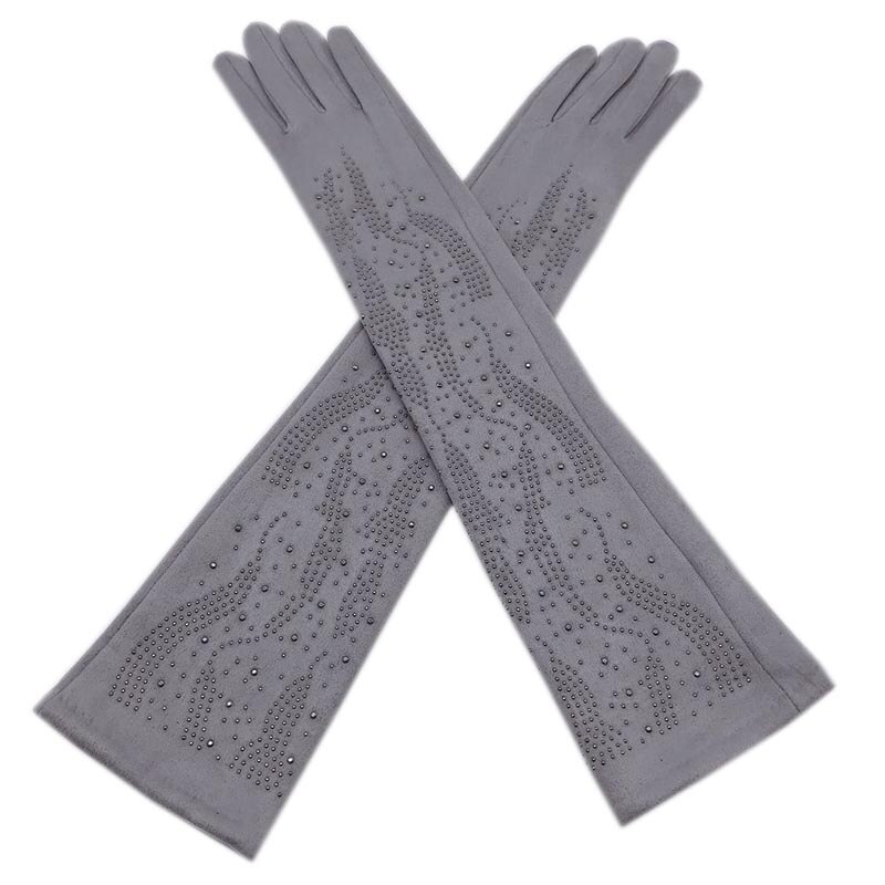 Höst och vinter mocka supermjuka handskar dam varm middag förlängd körning lång stil vackra handskar röda: Ljusgrå