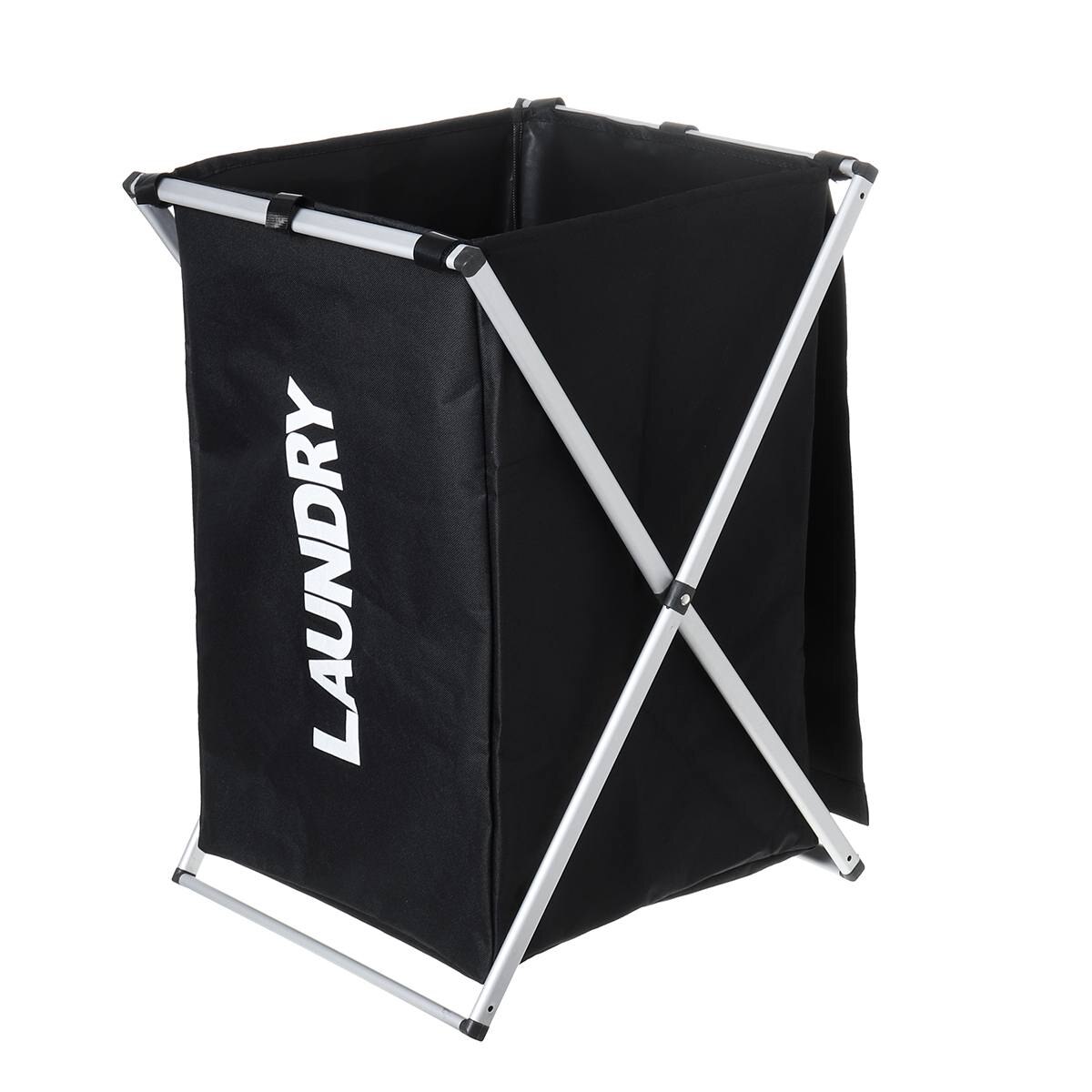 X Shape Folding Laundry Basket With Handle Collapsible 2 Section 600D Oxford Laundry Hamper Dirty Clothes Organizer Sorter Bag: 1 Grid Black