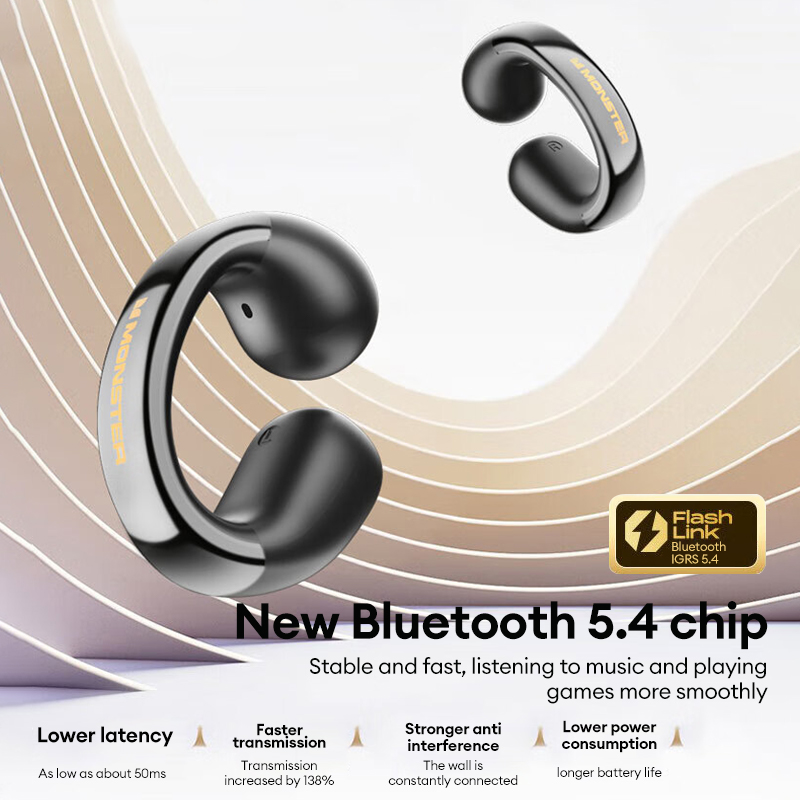 Monster MQT46 Wireless Bluetooth V5.4 Earphones 25H Long Battery Life Gaming Earbuds Waterproof Denoise Clear Calls Headset