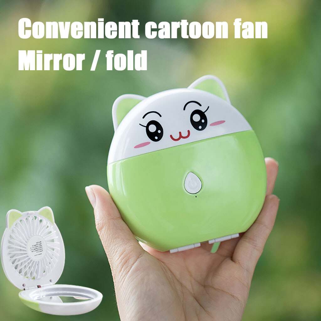 Portable Mini USB Fan Explosion Pig Cartoon Makeup Mirror Fan Adjustable USB Handheld Charging Portable Handheld Mini Fan