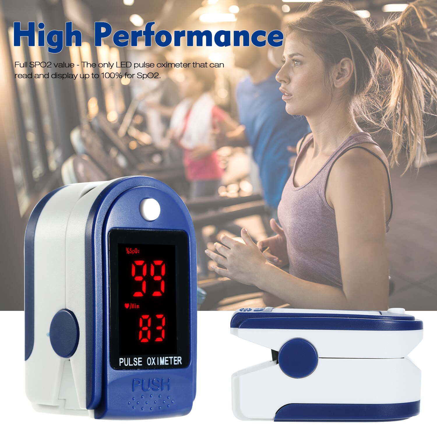 Fingertip Pulse Oximeter Blood Oxygen Saturation Monitor with Silicon Cover Lanyard (Royal Blue) Fingertip Pulse Oximeter