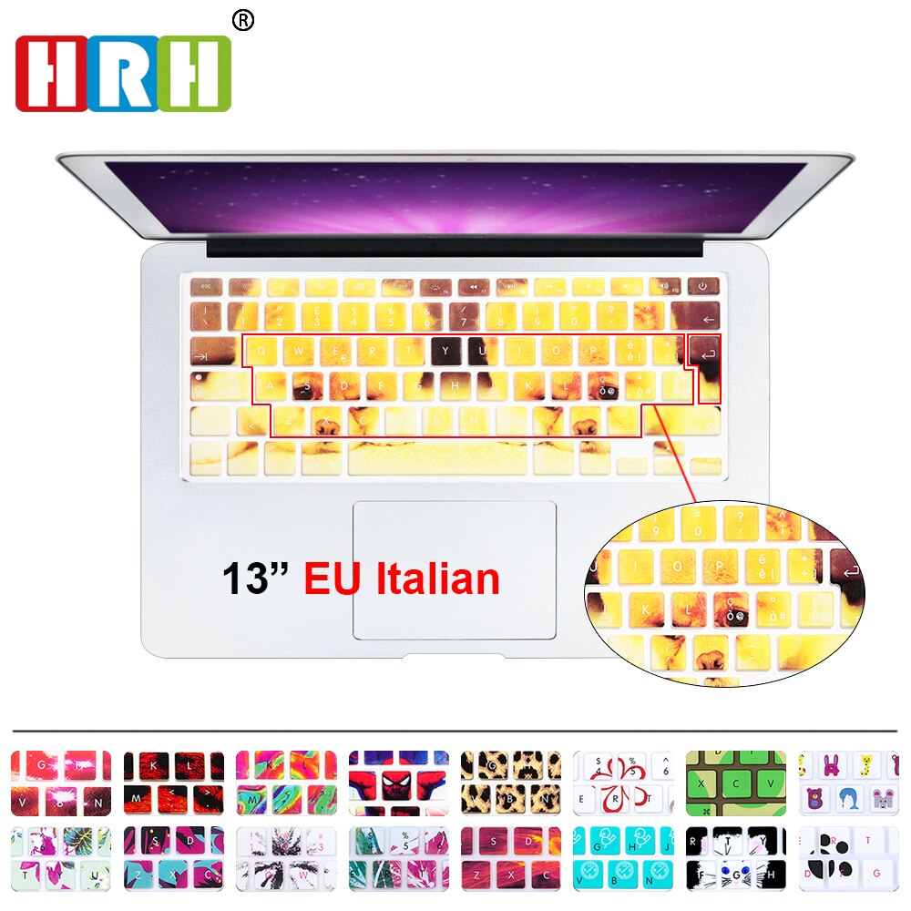Hrh Ultra-Dunne Regenboog Dieren Eu Italiaanse Siliconen Toetsenbord Cover Skin Beschermfolie Voor Macbook Pro Air Retina 13 "15" 17"