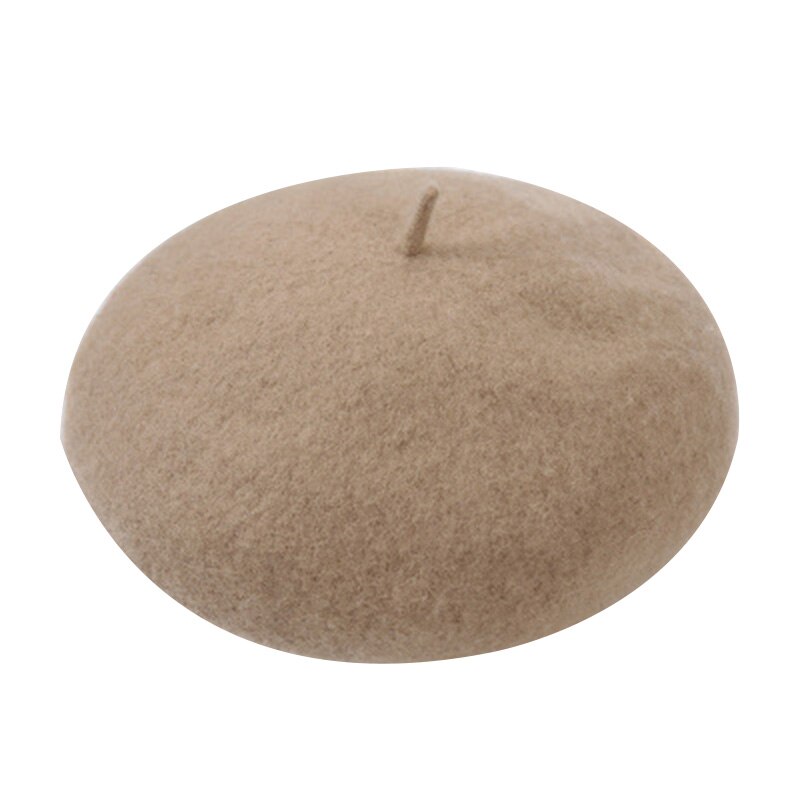 Wool Beret Hat French Style Beanie Hats Outdoor Winter Warm Ladies Solid Color Beret Caps Chapeau Femme: Khaki