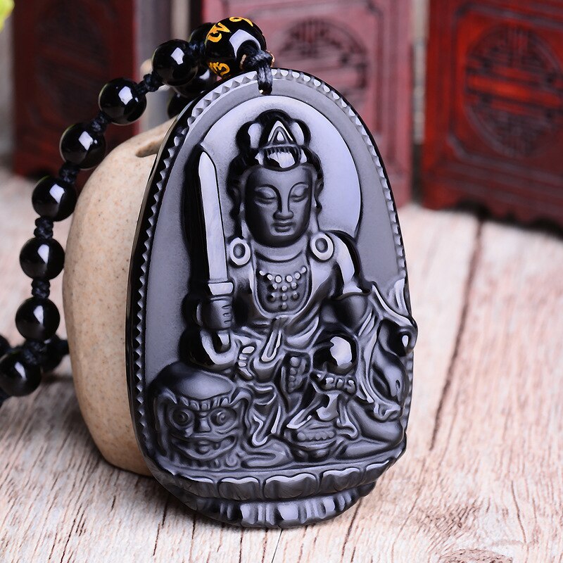 Natursten sort obsidian udskåret buddha heldig amulet vedhæng halskæde fine smykker til kvinder mænd sweater kæde vedhæng: Kanin
