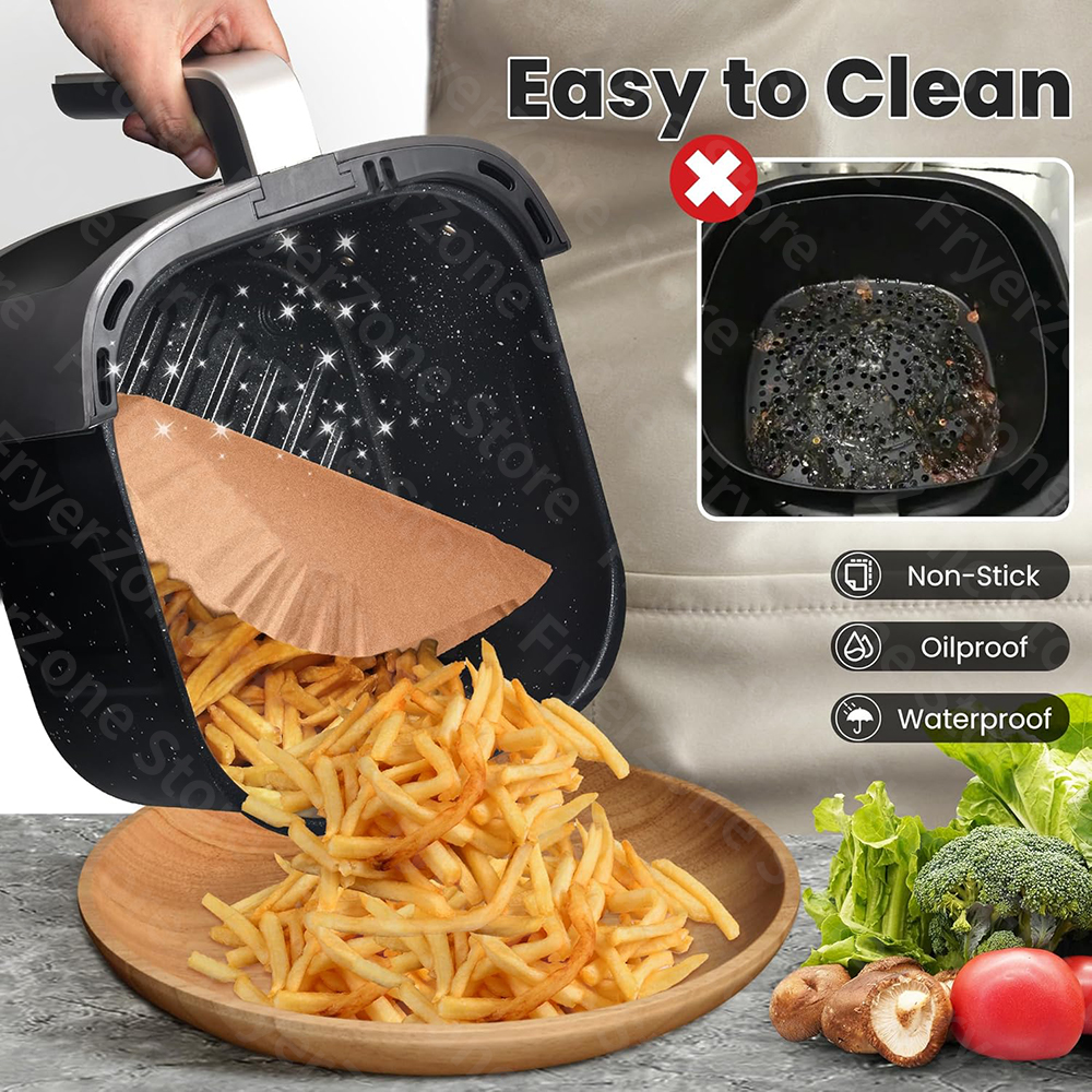 Air Fryer Paper Liners Disposable Parchment Baking Paper for 20cm 5-8QT Square Air Fryer Food Grade Non-Stick Liners Accessories