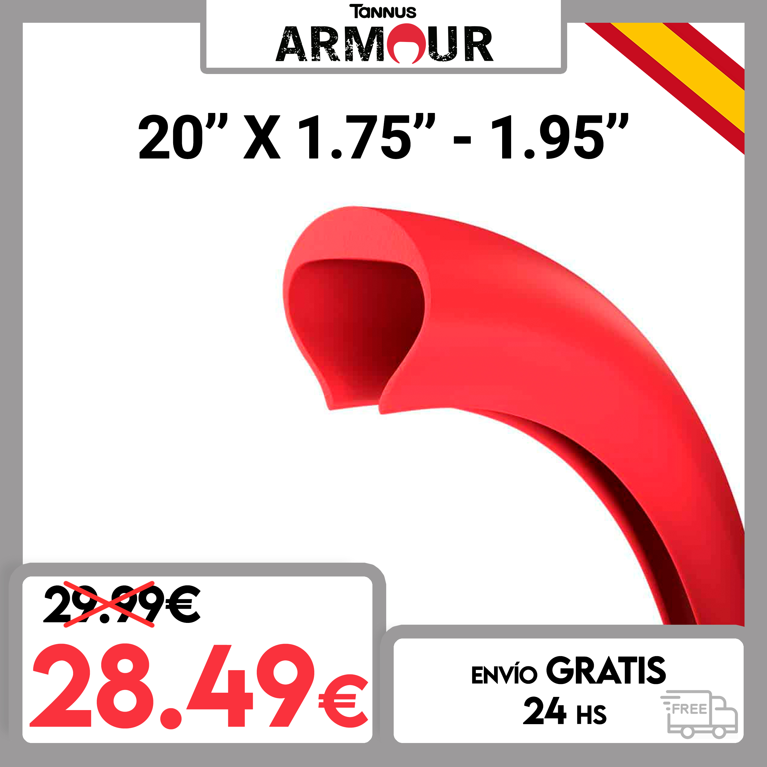 Tannus Armour 20&#39;&#39; x 1,75-1,95 Semi-Mousse Antipinchazos Inserto Espuma Cámara de Aire Protección Completa Bicicleta 1 unidad