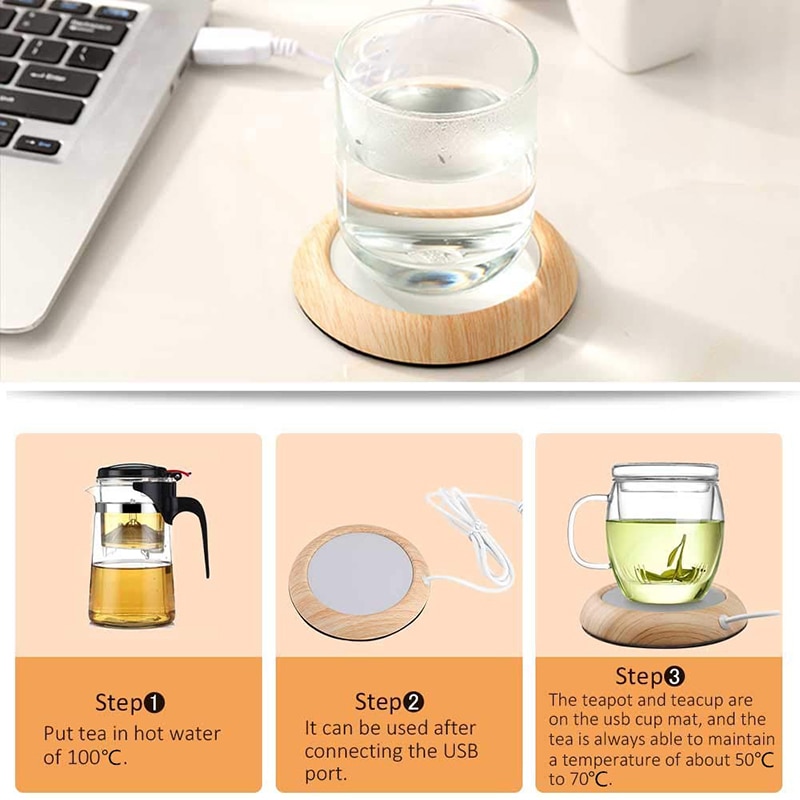 USB Warmer Pad Protable USB Wood Grain Cup Warmer Heat Beverage Mug Mat Keep Drink Warm Heater Mugs Coaster USB Charging