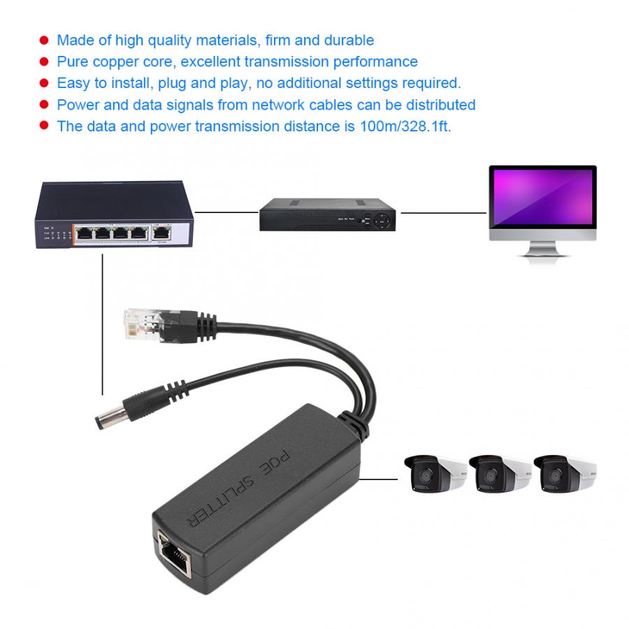 DC48V Om DC12V Power Poe Splitter Adapter Injector Module Lightningproof 48V Naar 12V Poe Adapter