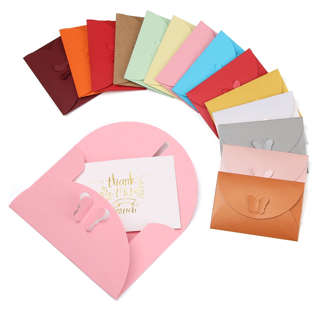 Sobres de papel con hebilla para tarjetas, cartera pequeña de Papel Kraft para postales, sobres de invitación, papelería de oficina, 5 unids/set por juego