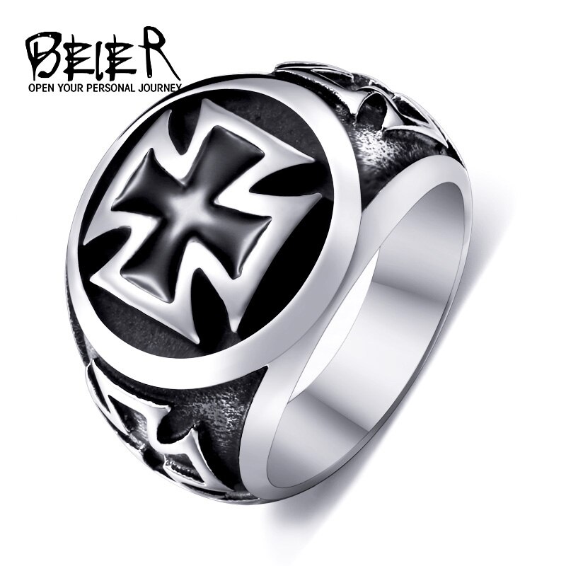 Beier-anillo Cruz de Hierro de acero inoxidable para hombre, 316L, pintura negra al óleo, joyería, LLBR8-073R: 11 / white colour