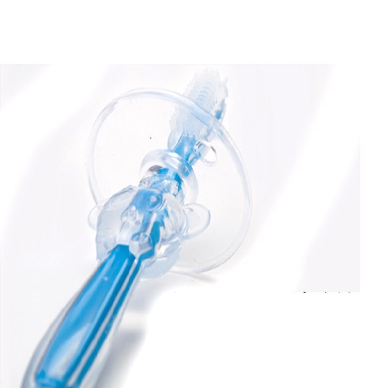 1 pces crianças quentes silicone deve ter cuidados escova de dentes para o bebê escova de dentes macia: Azul