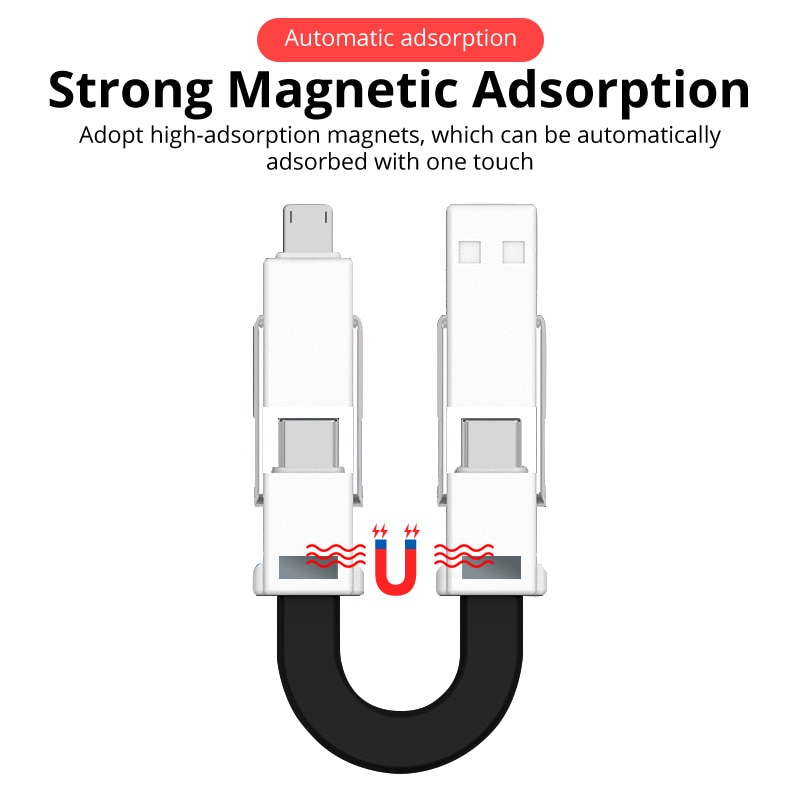 4 in 1 Magnetische Schlüssel Kette Micro USB Typ-C Daten Ladekabel Für iPhone Android Magnetische Daten Kabel schlüssel Ringe Lade Schlüsselanhänger