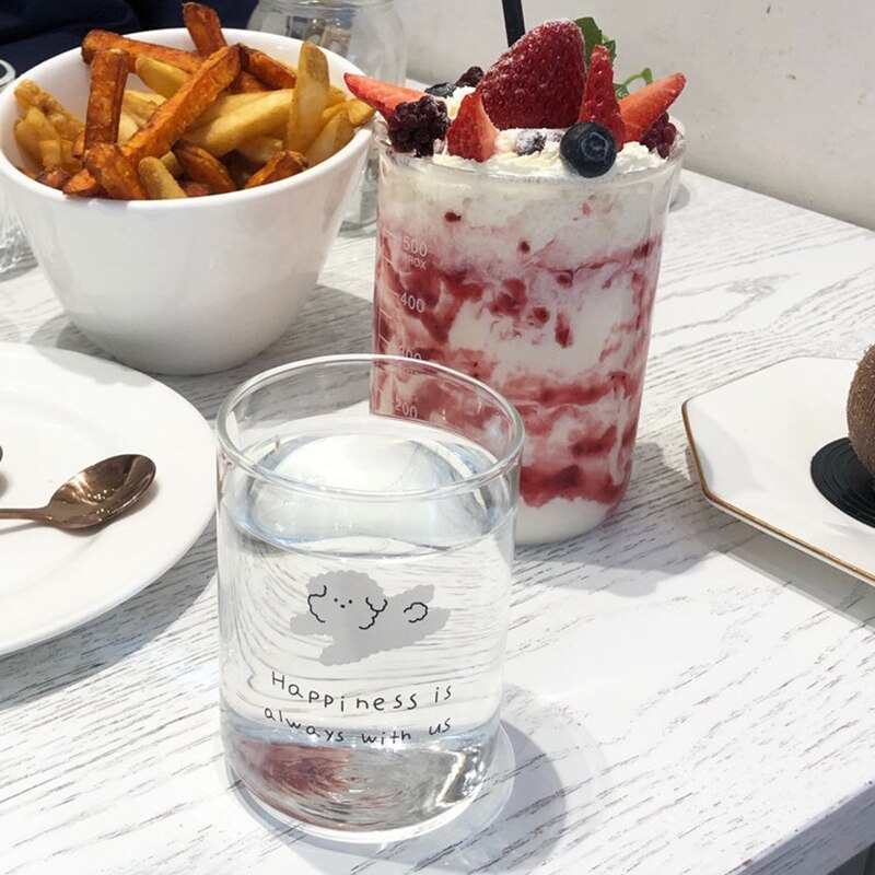300ml koreanska tecknade glasborosilikat värmebeständig kaffemugg hushållsfrukost mjölkmuggar juice kopp hem drinkware