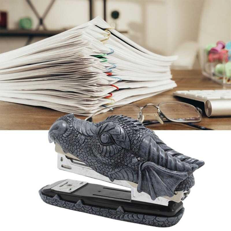 K1KF Dragon Head Stapler Desktop Mini Stapler Office Desktop Accessory Home Decoration Stapler Artificial Stone Resin Statue