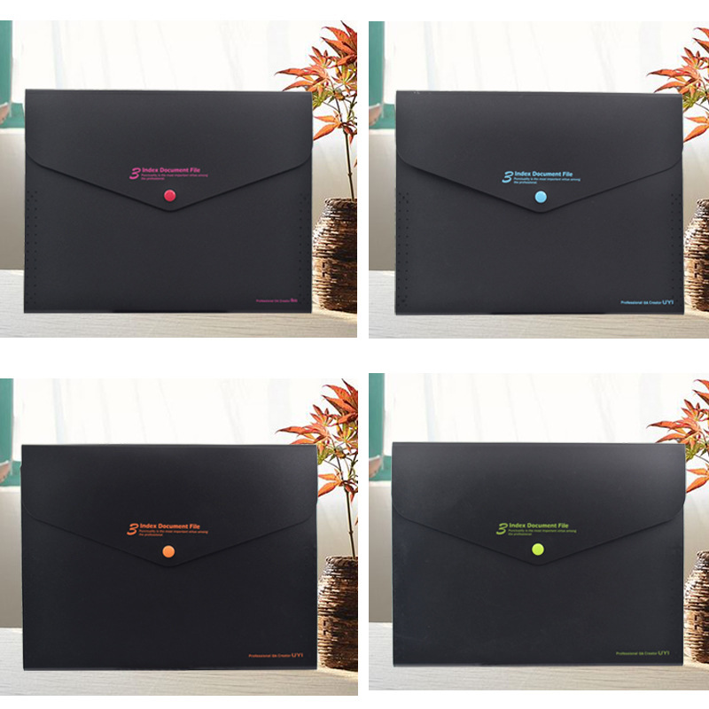 Fashionable Office File folder A4 office organizers Expanding Wallet 3 pockets Black-Series Document organizer PP material